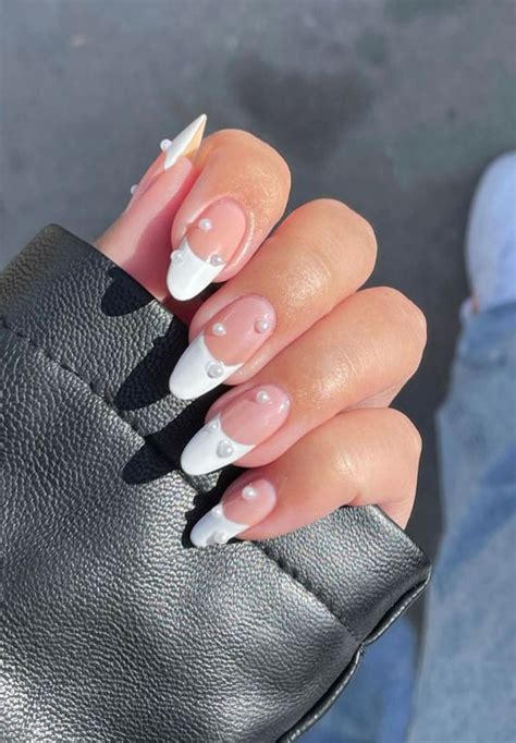 pearl chrome french tip|pearl tip acrylic nails.